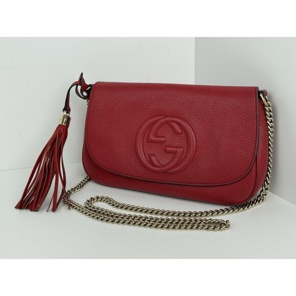 Gucci Soho Red Leather Medium Crossbody Bag with Chain Strap - Picture 1 of 16